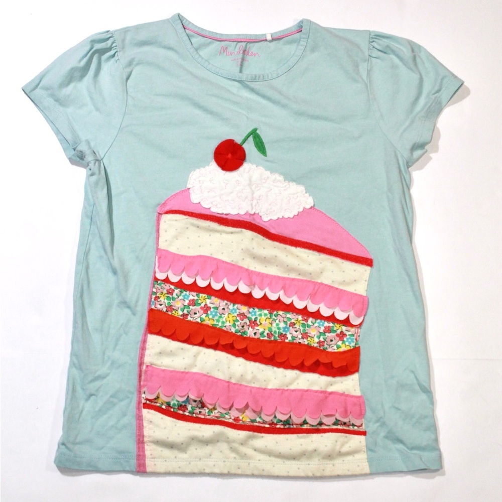 Mini Boden Mint Green Short-Sleeve Tee with Cake Appliqué